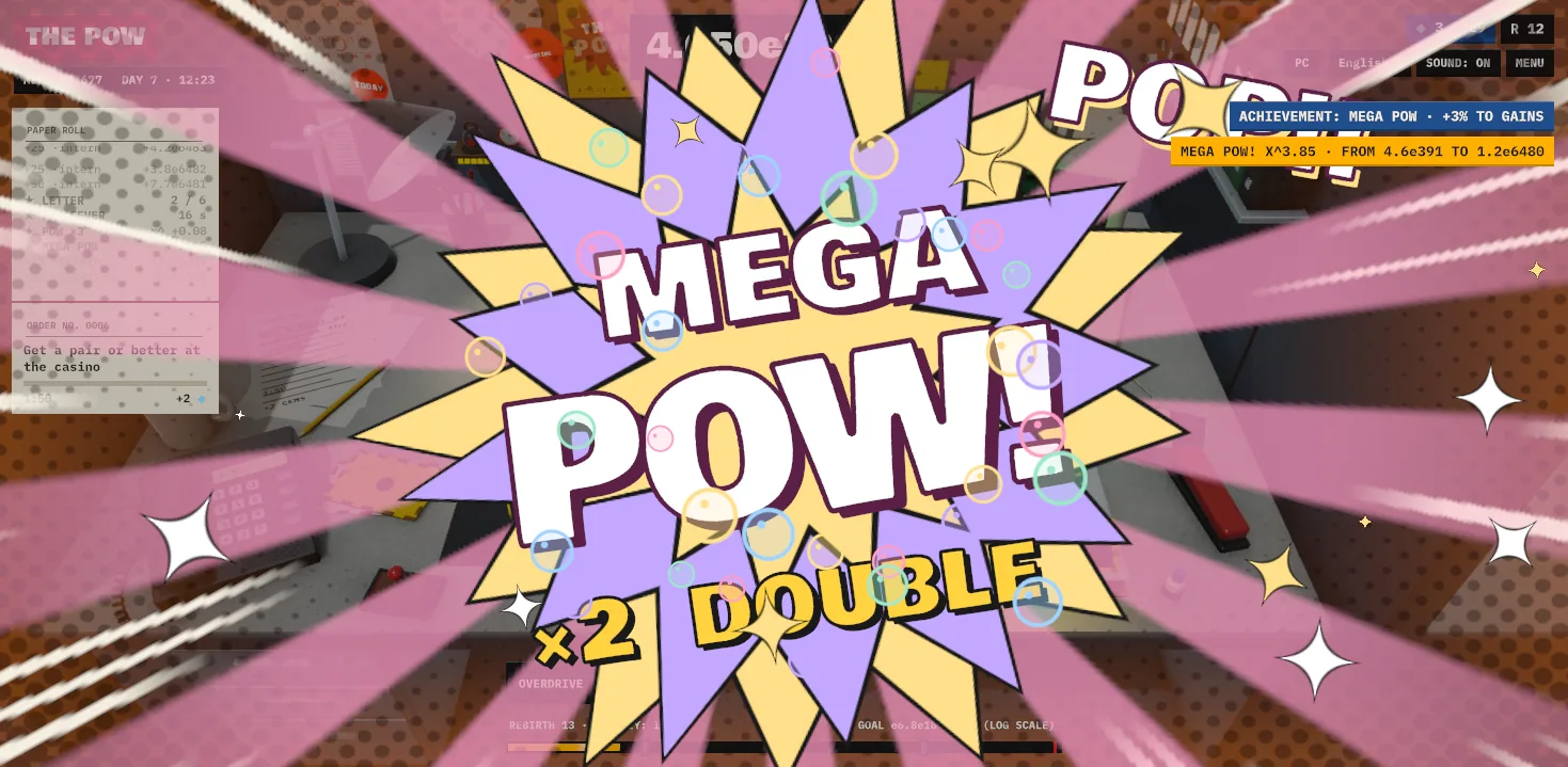 MEGA POW con el switch Bubble: estrella lila con burbujas y ×2 DOUBLE
