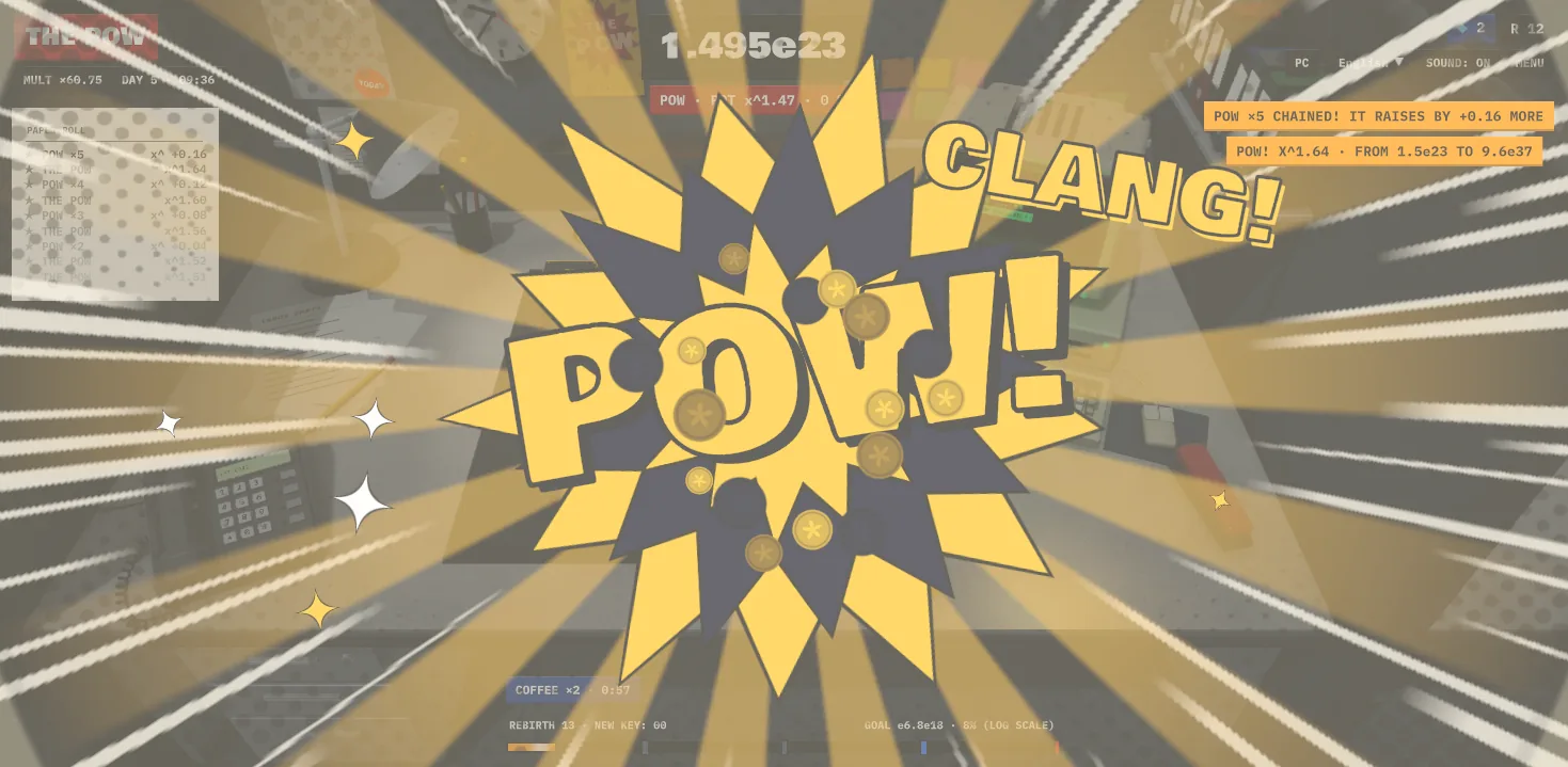 POW con el switch Navy: estrella marino y dorada con monedas y la onomatopeya CLANG!