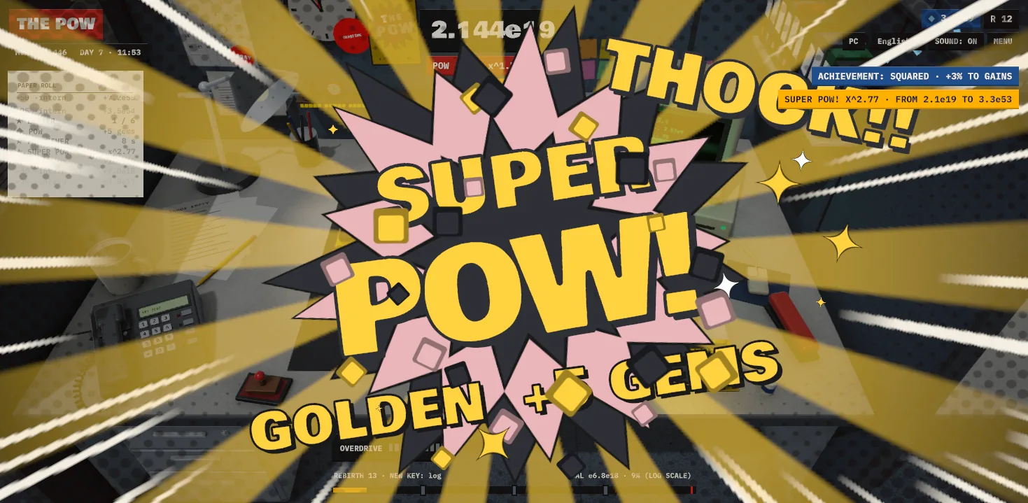 SUPER POW con el switch Thock: estrella rosa y negra, teclitas y gemas doradas